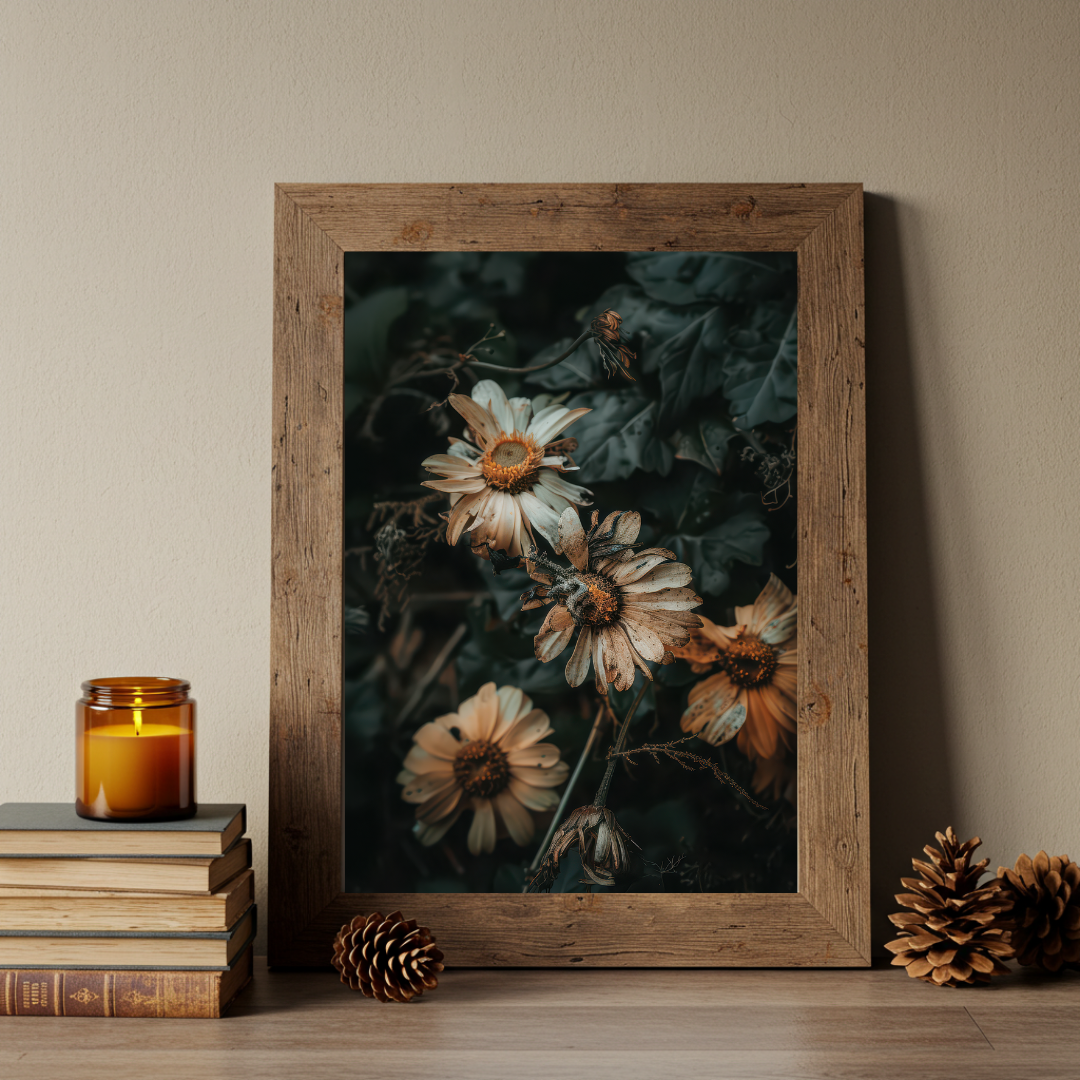 Decaying Daisies Wall Art Print – Moody Botanical Fine Art, Dark Folklore Aesthetic