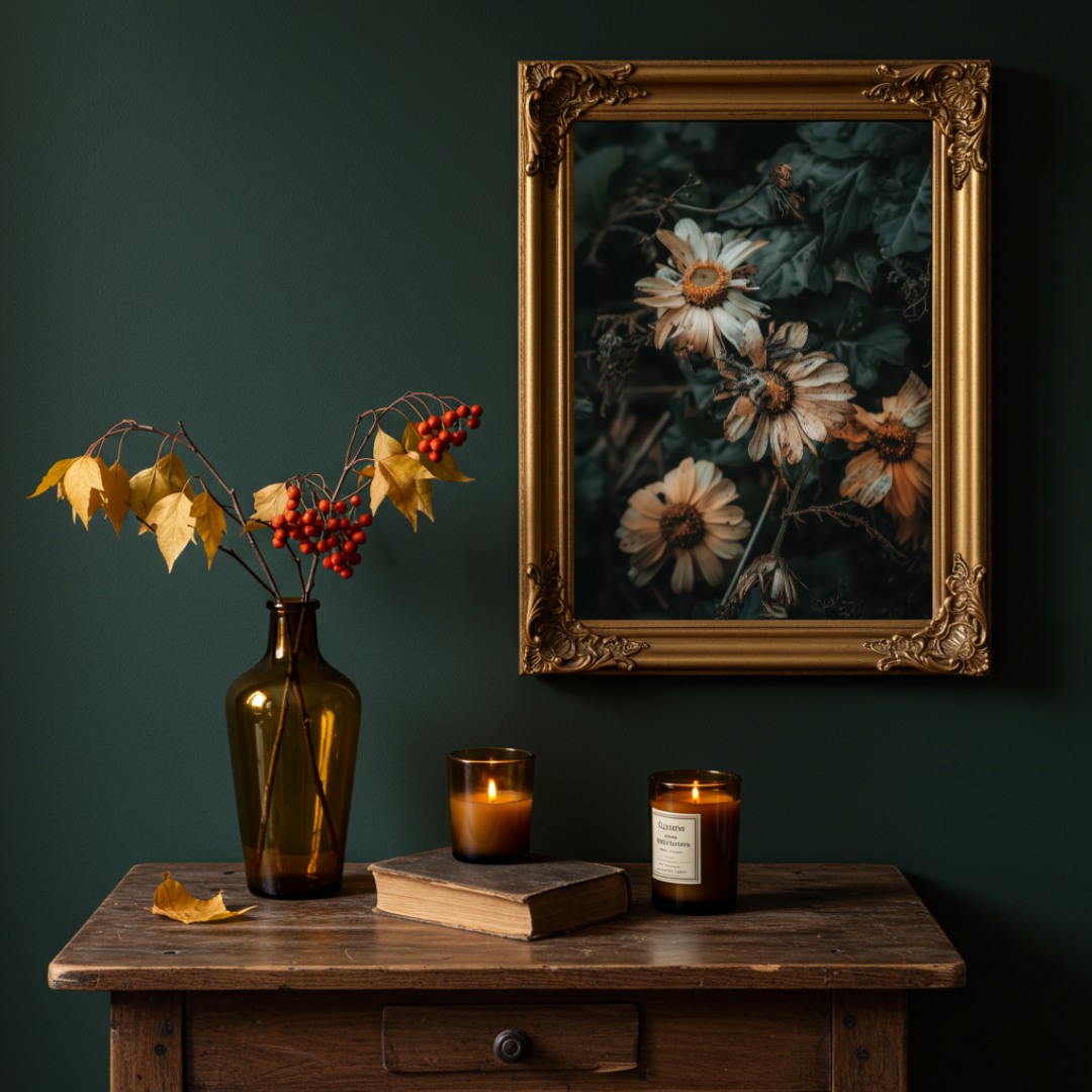 Decaying Daisies Wall Art Print – Moody Botanical Fine Art, Dark Folklore Aesthetic