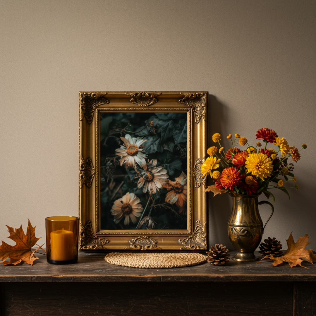 Decaying Daisies Wall Art Print – Moody Botanical Fine Art, Dark Folklore Aesthetic