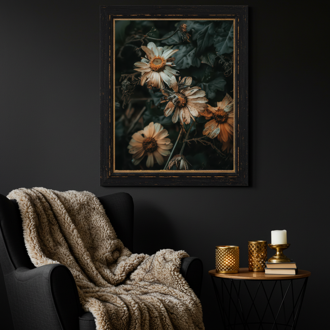 Decaying Daisies Wall Art Print – Moody Botanical Fine Art, Dark Folklore Aesthetic