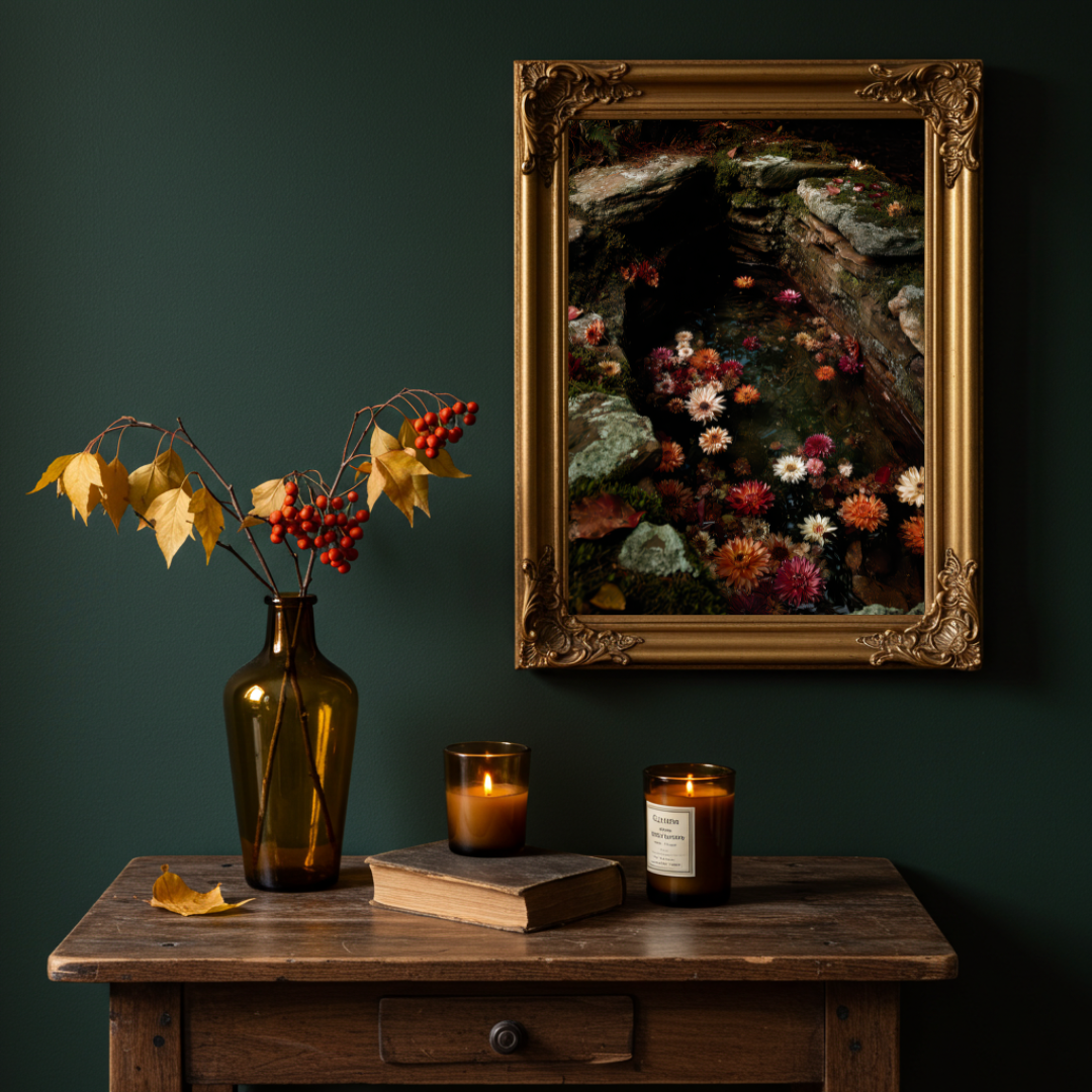 Sacred Well Floral Art Print – Folklore Inspired Water & Flower Wall Decor