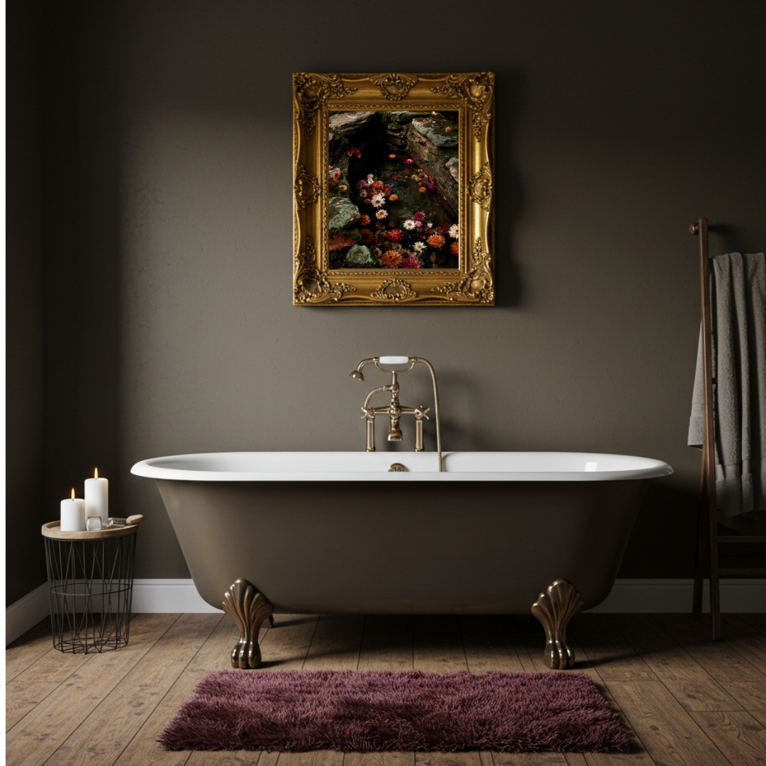 Sacred Well Floral Art Print – Folklore Inspired Water & Flower Wall Decor