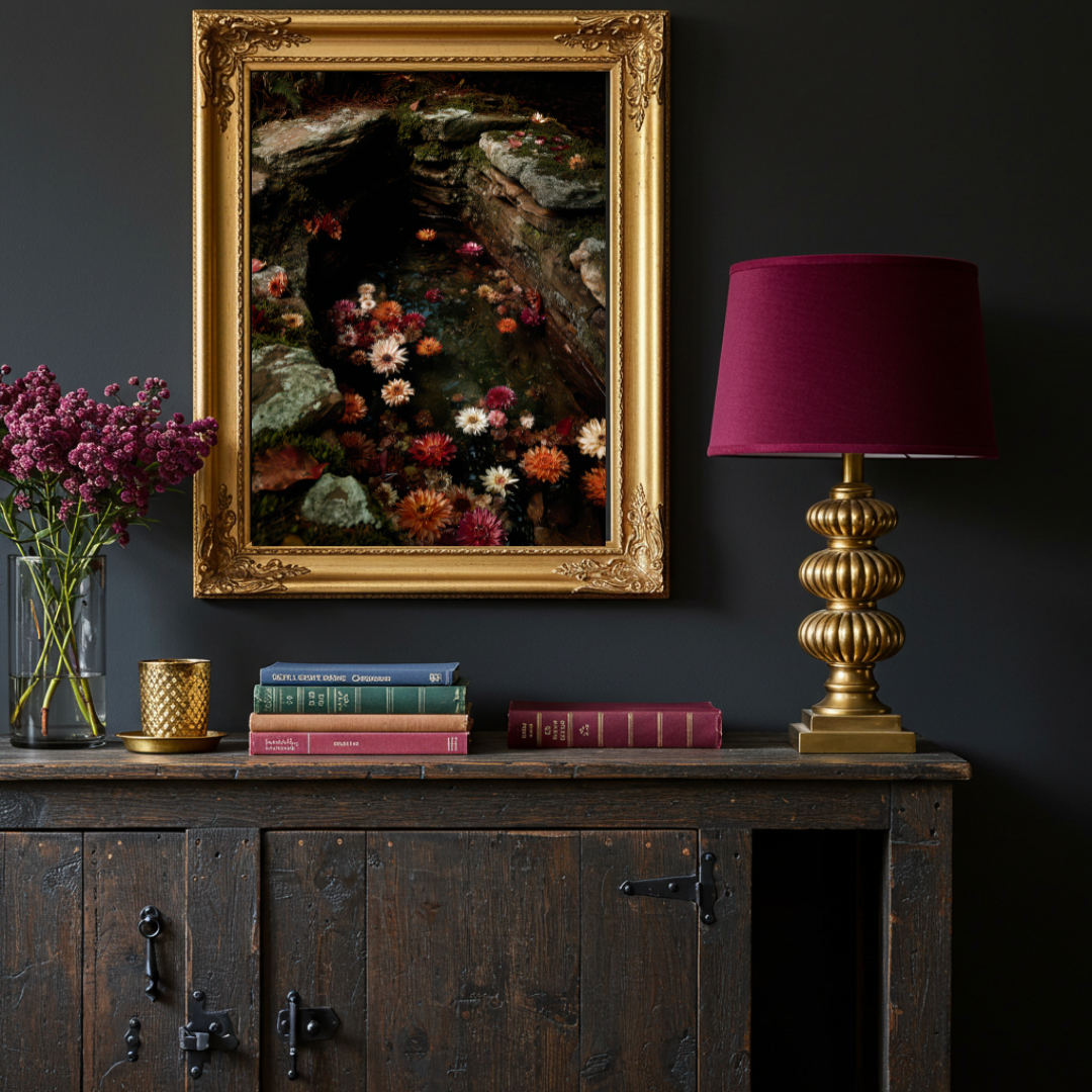 Sacred Well Floral Art Print – Folklore Inspired Water & Flower Wall Decor