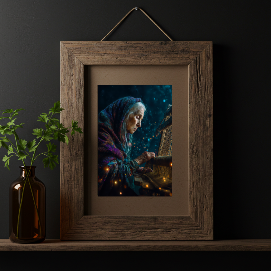 Old Woman Weaver Wall Art Print – Myth & Folklore Inspired Goddess Decor