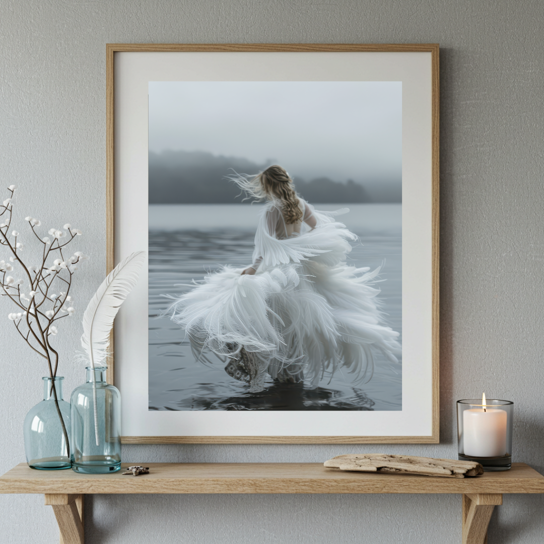 Swan Maiden Wall Art Print – Enchanted Folklore Goddess Decor