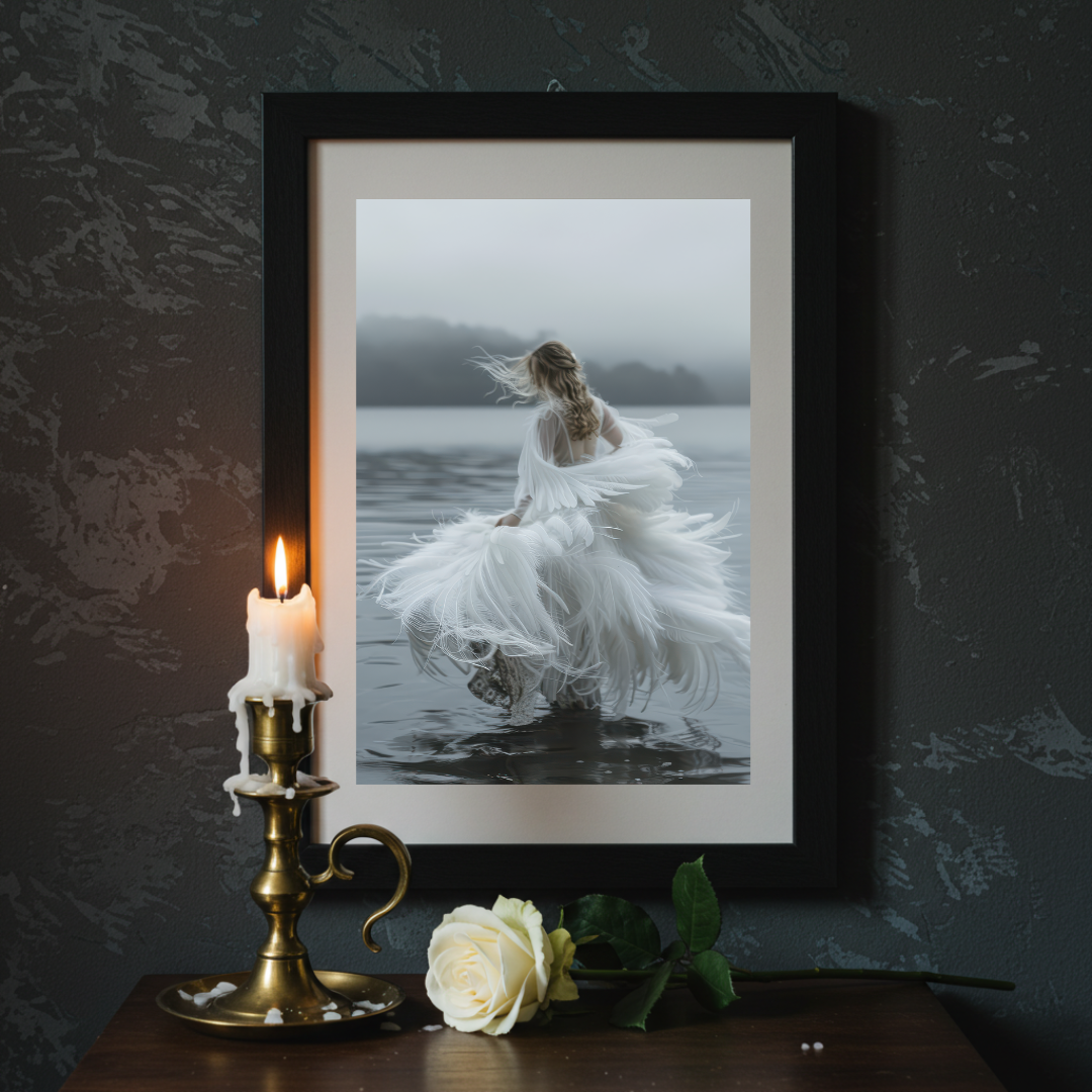 Swan Maiden Wall Art Print – Enchanted Folklore Goddess Decor
