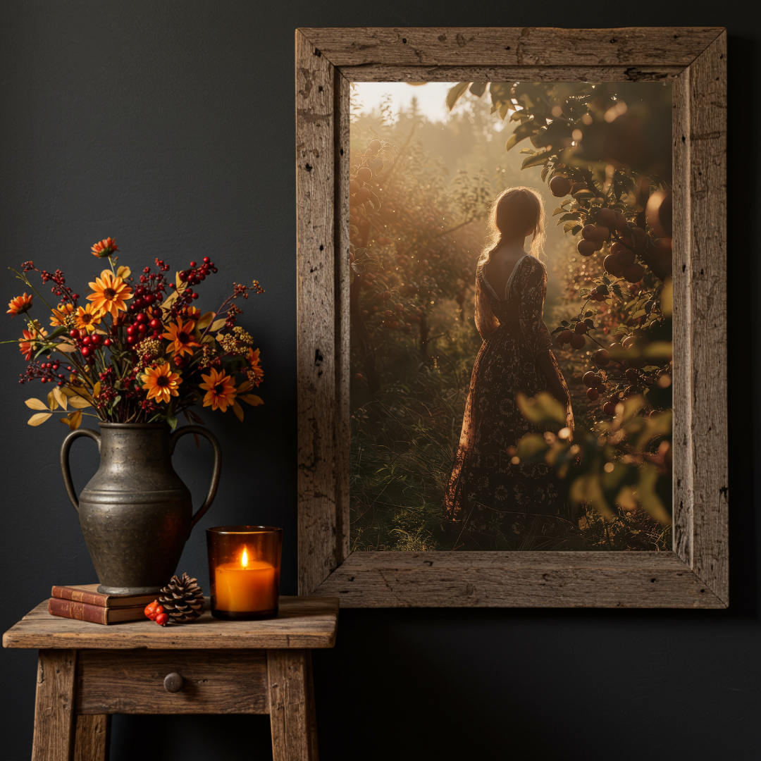 Orchard Goddess Wall Art Print – Autumn Harvest Folklore Inspired Decor
