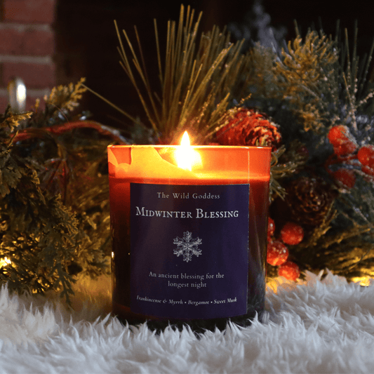 Midwinter Blessings Candle – Frankincense & Myrrh Scented Candle with Folklore Story - The Wild Goddess
