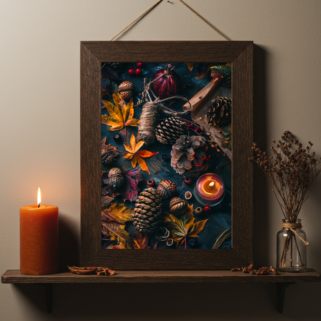 Autumn Ritual Flatlay Art Print – Seasonal Folklore Inspired Wall Decor