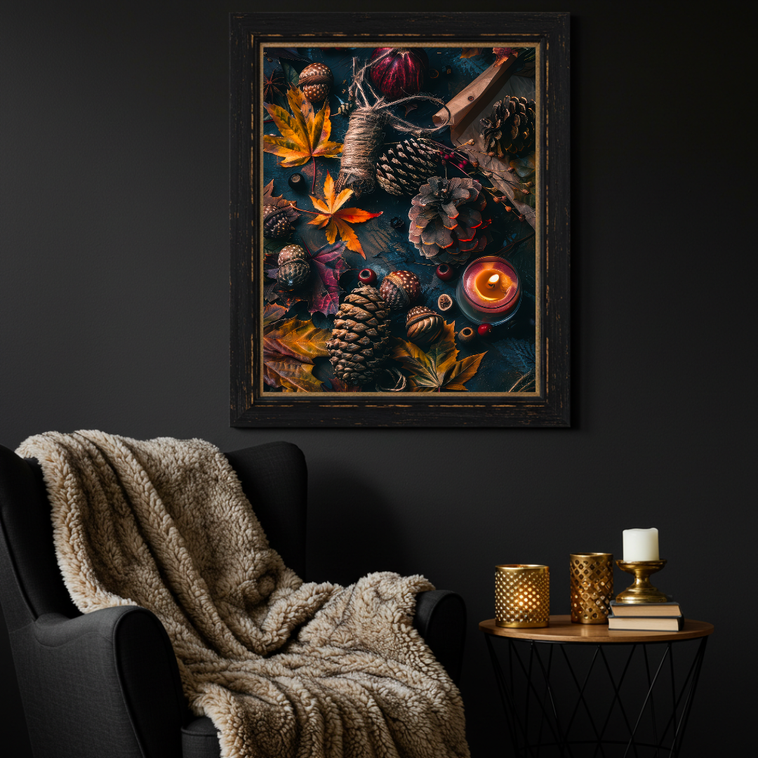 Autumn Ritual Flatlay Art Print – Seasonal Folklore Inspired Wall Decor