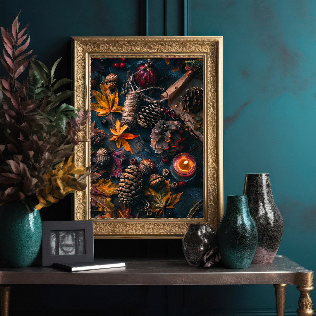 Autumn Ritual Flatlay Art Print – Seasonal Folklore Inspired Wall Decor
