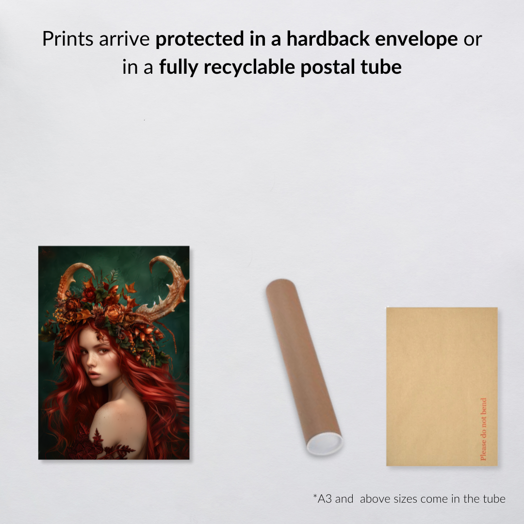 Autumn Faun Goddess Wall Art Print – Folklore Inspired Seasonal Decor