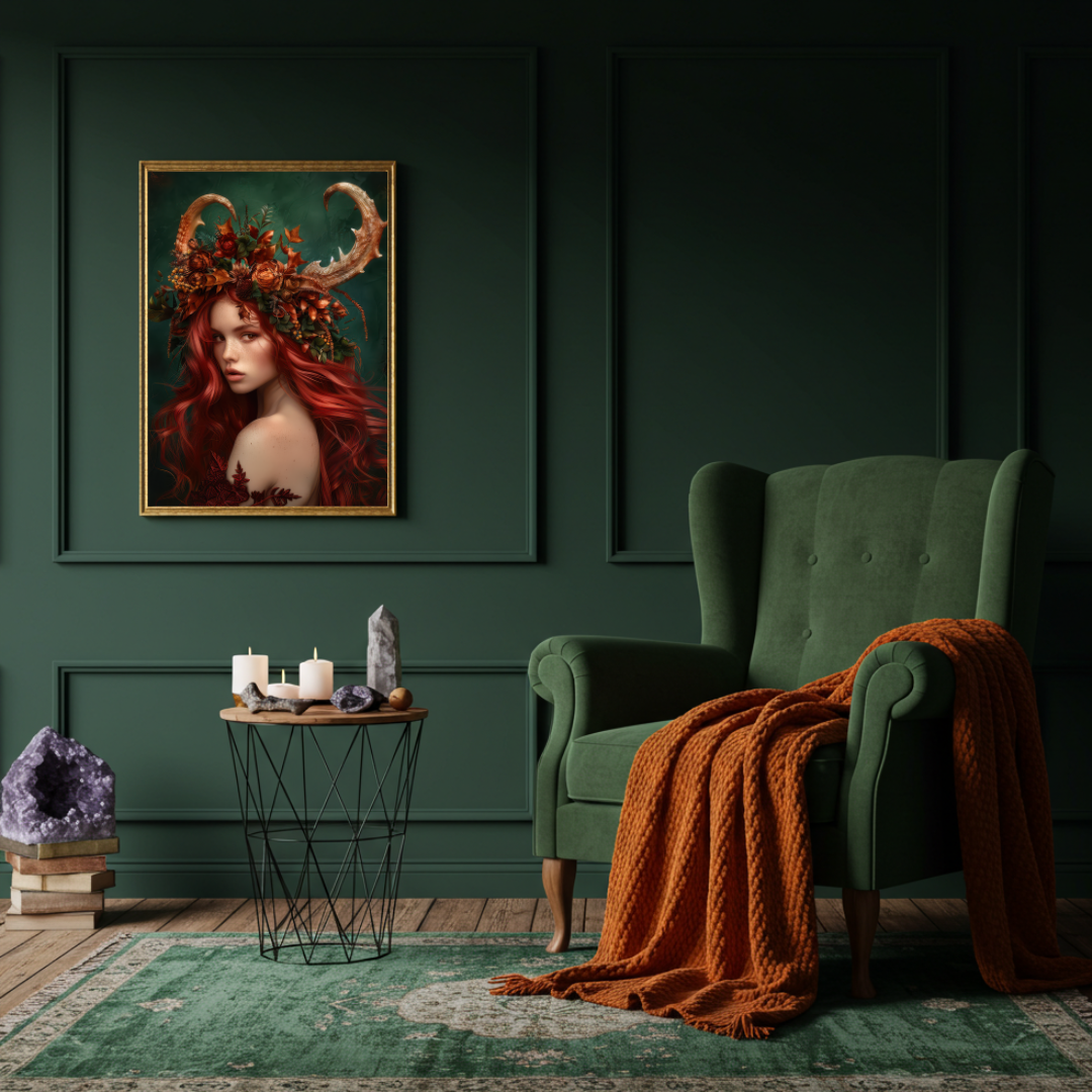 Autumn Faun Goddess Wall Art Print – Folklore Inspired Seasonal Decor