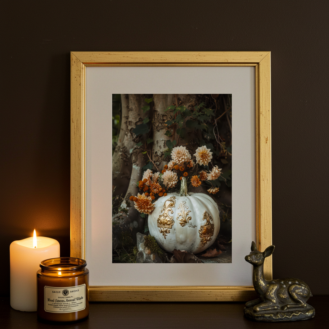 Enchanted Cream Pumpkin Art Print – Autumn Folklore Luxe Wall Decor