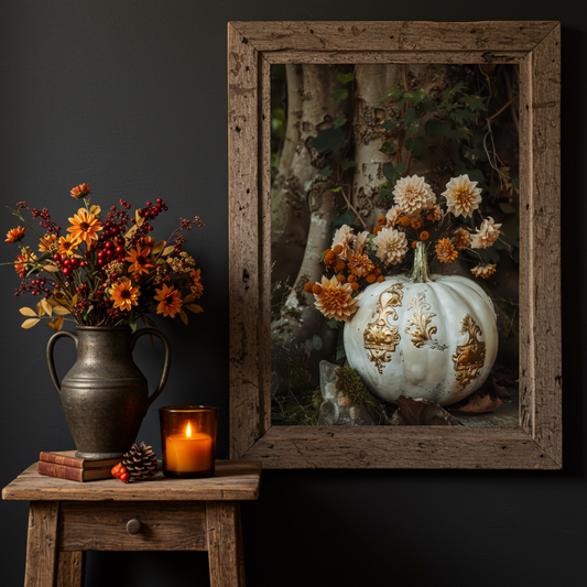 Enchanted Cream Pumpkin Art Print – Autumn Folklore Luxe Wall Decor