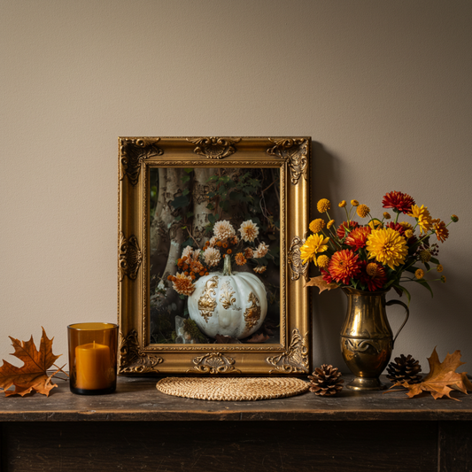 Enchanted Cream Pumpkin Art Print – Autumn Folklore Luxe Wall Decor