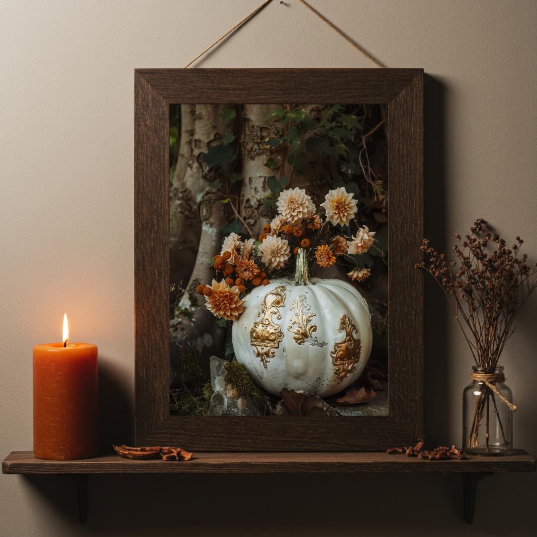 Enchanted Cream Pumpkin Art Print – Autumn Folklore Luxe Wall Decor