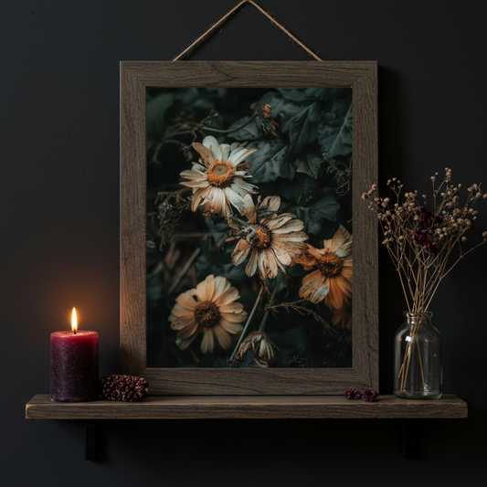 Decaying Daisies Wall Art Print – Moody Botanical Fine Art, Dark Folklore Aesthetic
