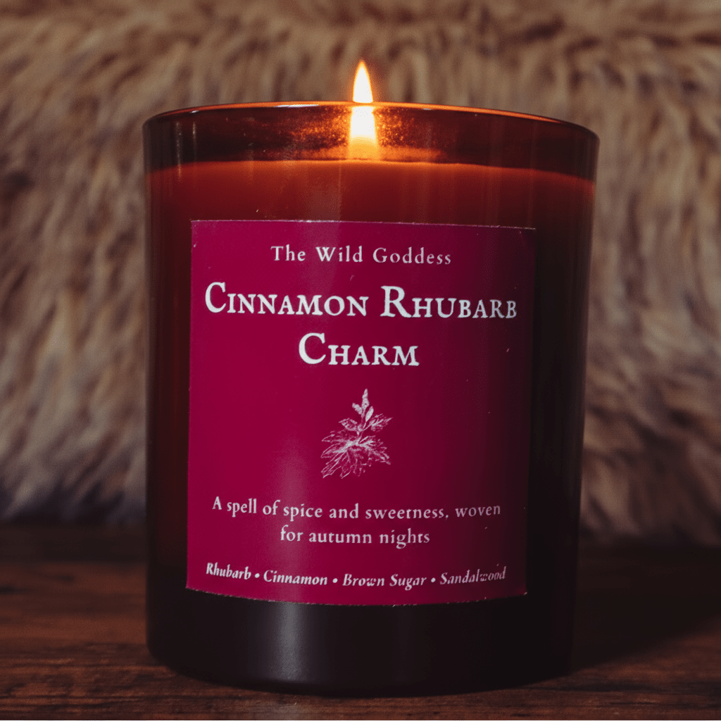 Cinnamon Rhubarb Charm Candle – Spiced Rhubarb & Apple Scented Candle with Folklore Story | Witch’s Cottage Autumn Candle by The Wild Goddess - The Wild Goddess