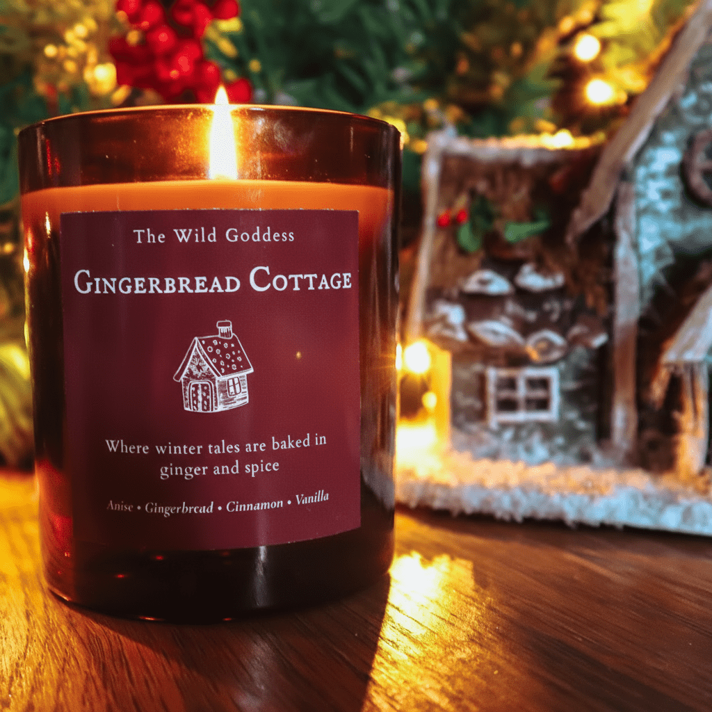 Gingerbread Cottage Candle | Gingerbread & Vanilla Scented Candle with Folklore Story - The Wild Goddess