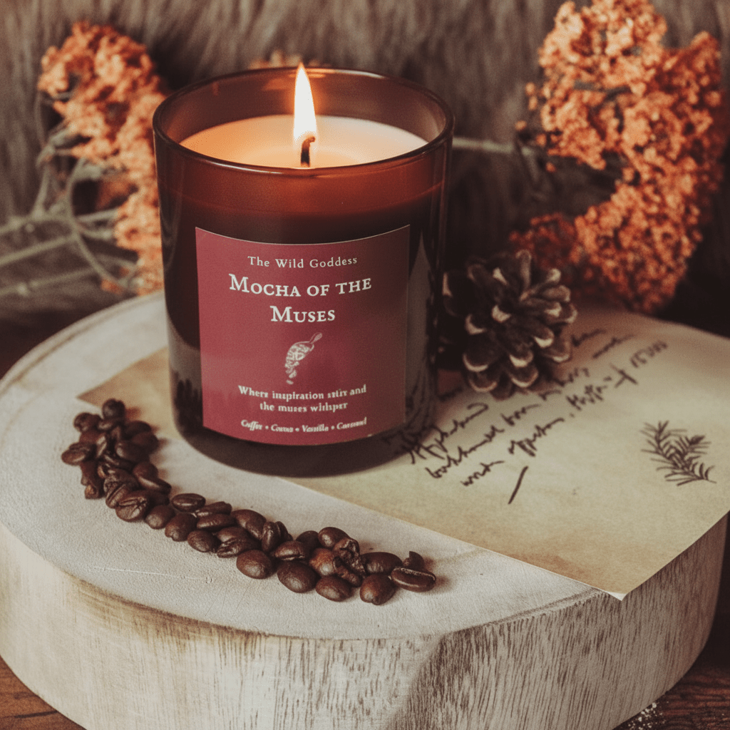 Mocha of the Muses Candle | Coffee Mocha Scented Candle with Folklore Story - The Wild Goddess