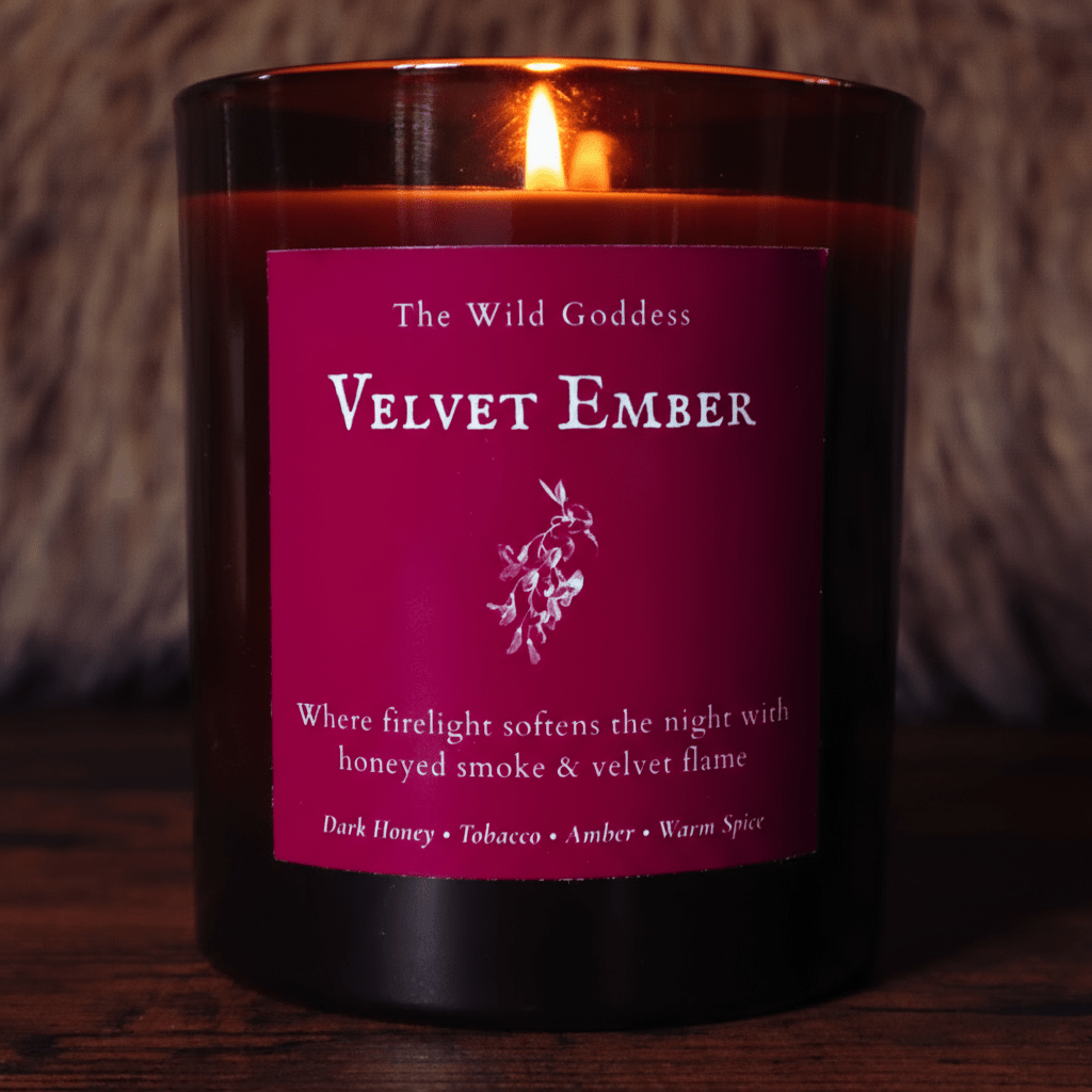 Velvet Ember Candle – Dark Honey & Tobacco Scented Candle with Folklore Story - The Wild Goddess