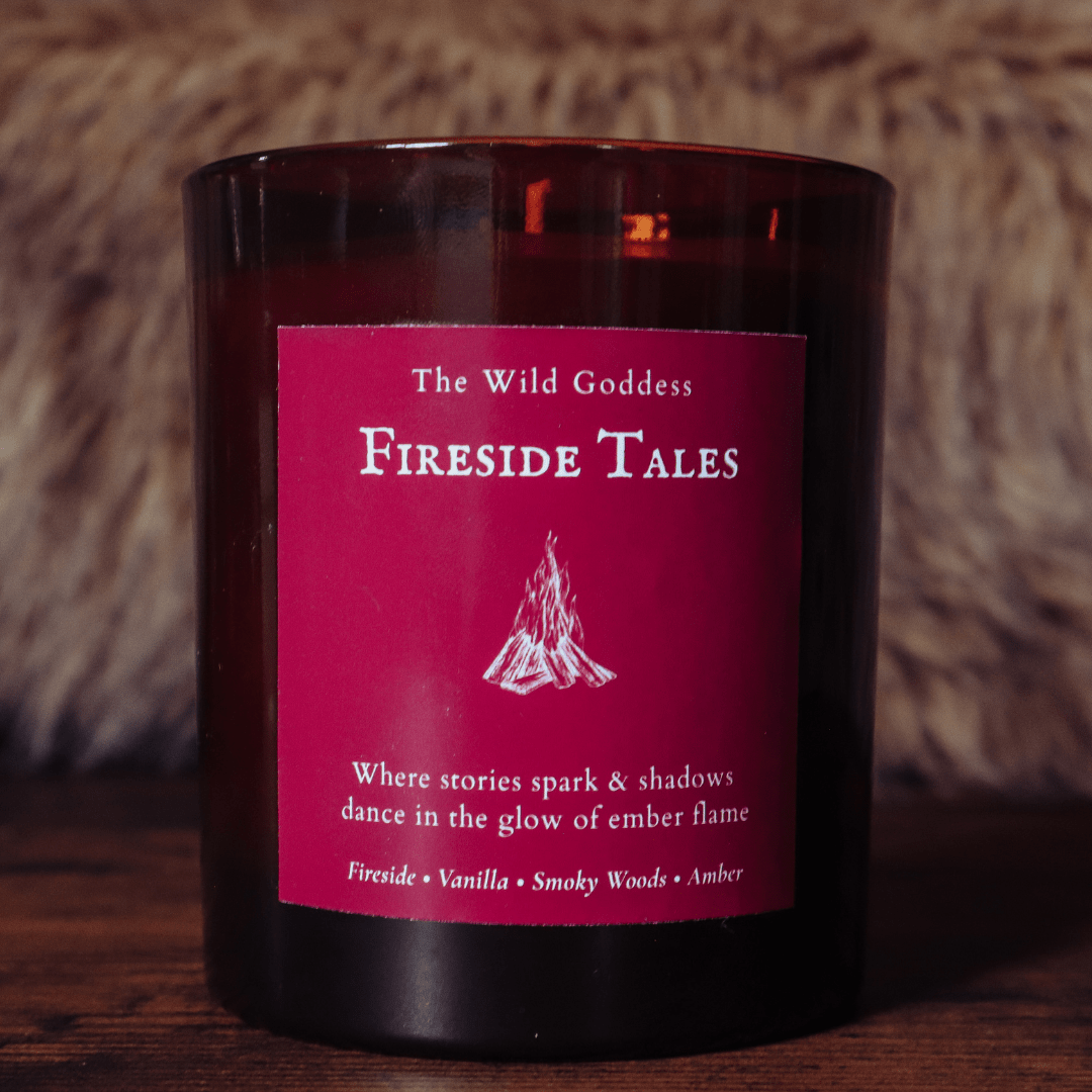 Fireside Tales Candle | Vanilla & Wood Smoke Scented Candle with Folklore Story - The Wild Goddess