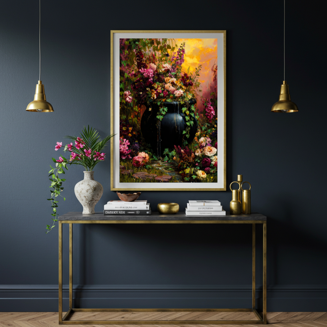 Floral Cauldron Wall Art Print – Enchanted Witch’s Garden Decor