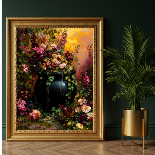 Floral Cauldron Wall Art Print – Enchanted Witch’s Garden Decor
