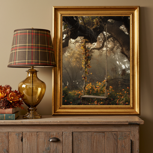 Floral Swing in the Woods Art Print – Enchanted Woodland Folklore Wall Decor