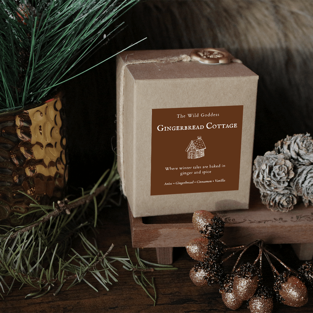Gingerbread Cottage Candle | Gingerbread & Vanilla Scented Candle with Folklore Story - The Wild Goddess