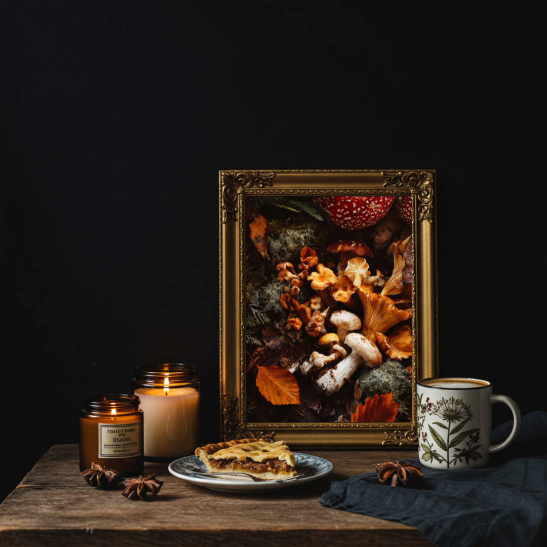 Woodland Mushroom Art Print – Enchanted Forest Fungi Wall Decor in Autumn Tones