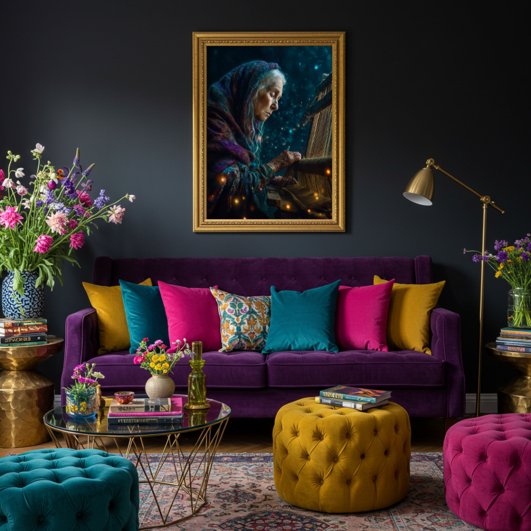 Old Woman Weaver Wall Art Print – Myth & Folklore Inspired Goddess Decor
