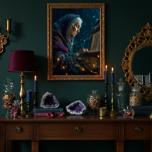 Old Woman Weaver Wall Art Print – Myth & Folklore Inspired Goddess Decor