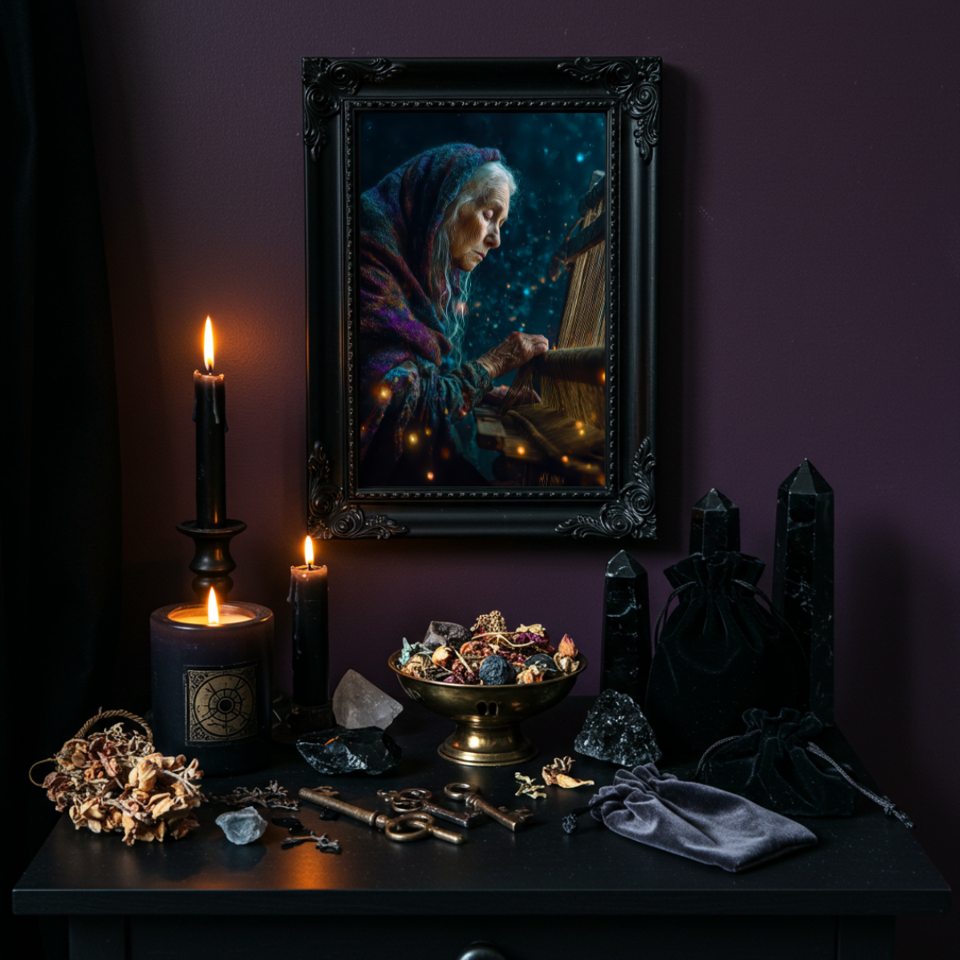 Old Woman Weaver Wall Art Print – Myth & Folklore Inspired Goddess Decor