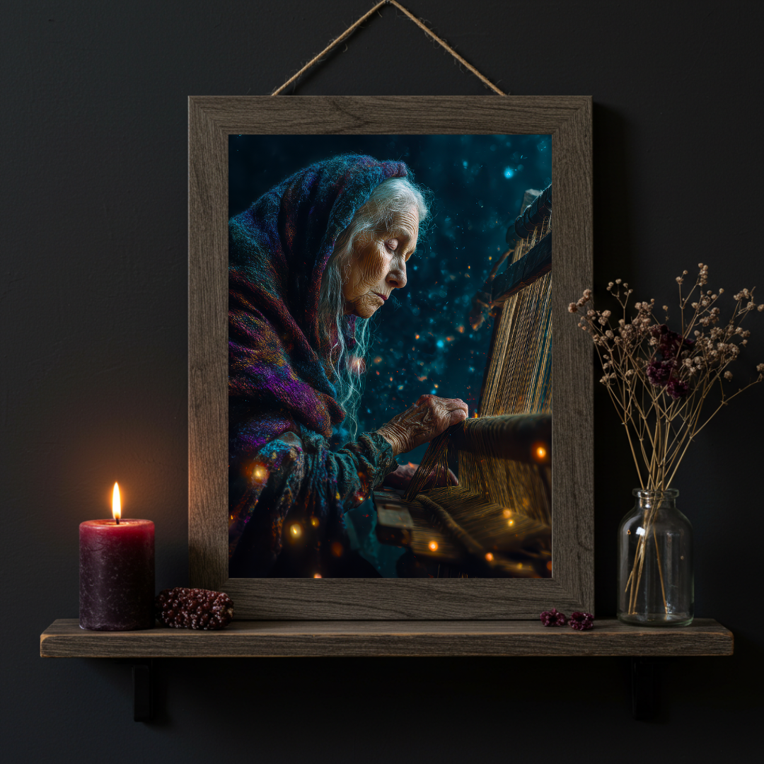 Old Woman Weaver Wall Art Print – Myth & Folklore Inspired Goddess Decor