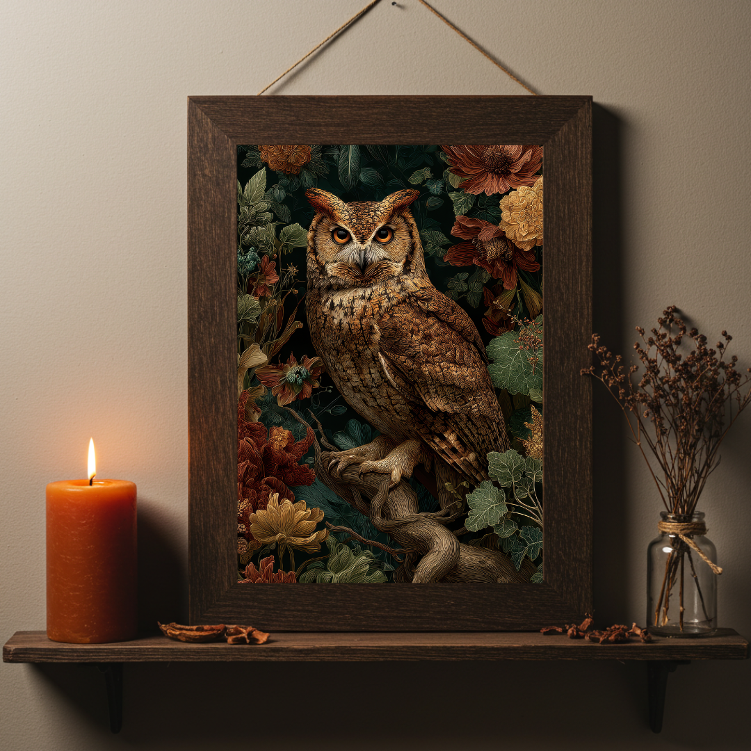 Owl of the Night Art Print – Enchanted Woodland Folklore Inspired Wall Decor