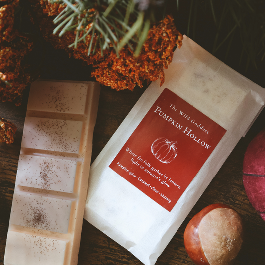 Pumpkin Hollow artisan vegan soy wax melt snap bar – autumn pumpkin spice fragrance with clove, caramel and nutmeg