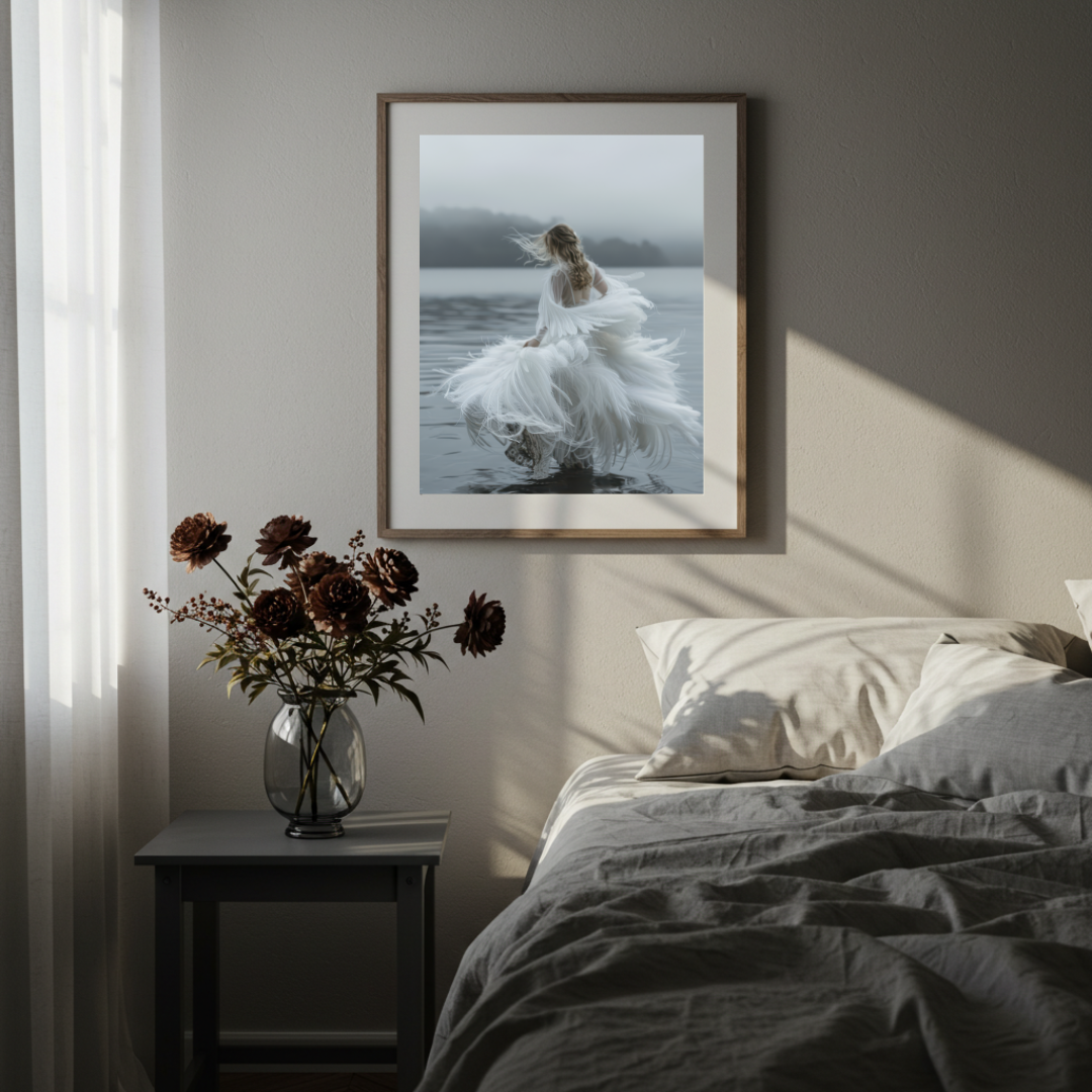 Swan Maiden Wall Art Print – Enchanted Folklore Goddess Decor