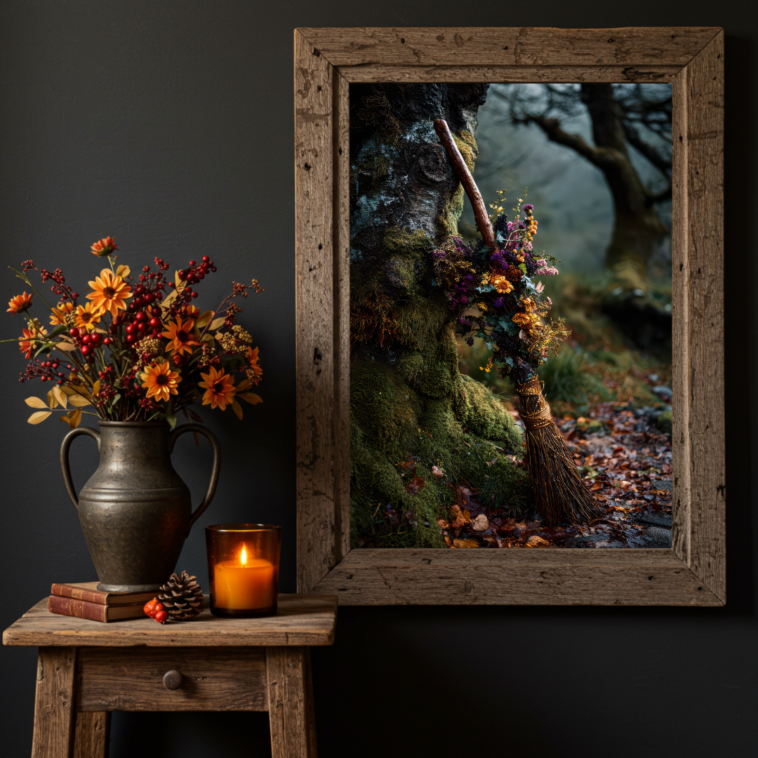 Witch’s Broom Wall Art Print – Folklore Inspired Enchanted Woodland Decor