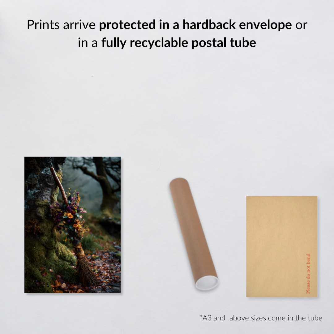 Witch’s Broom Wall Art Print – Folklore Inspired Enchanted Woodland Decor